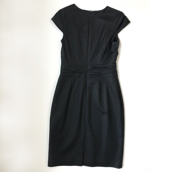 Black Cap Sleeve V-Neck Wear-to-Work Sheath Dress - Picture 3 of 5